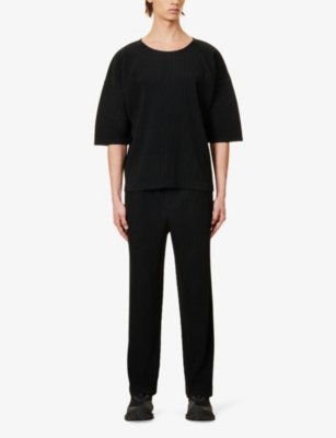 Issey Miyake Homme Plisse  Mens 15-black Pleated Crewneck Knitted T-shirt In 15-black