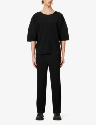 Shop Issey Miyake Pleated Crewneck Knitted T-shirt In 15-black