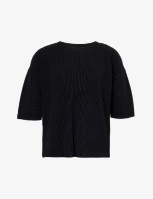 Issey Miyake Homme Plisse  Mens 15-black Pleated Crewneck Knitted T-shirt In 15-black
