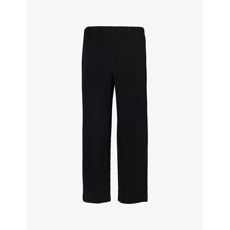 Issey Miyake Homme Plisse  Mens 15-black Pleated Straight-leg Regular-fit Knitted Trousers