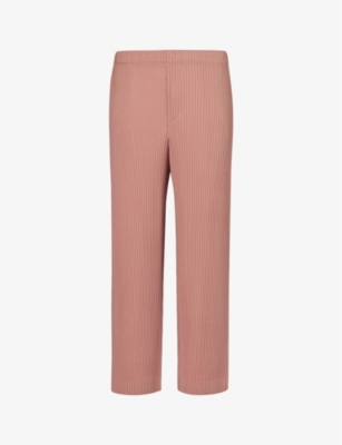 ISSEY MIYAKE HOMME PLISSE ISSEY MIYAKE MENS 23-DULL PINK PLEATED STRAIGHT-LEG REGULAR-FIT KNITTED TROUSERS