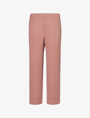 Issey Miyake Homme Plisse  Mens 23-dull Pink Pleated Straight-leg Regular-fit Knitted Trousers