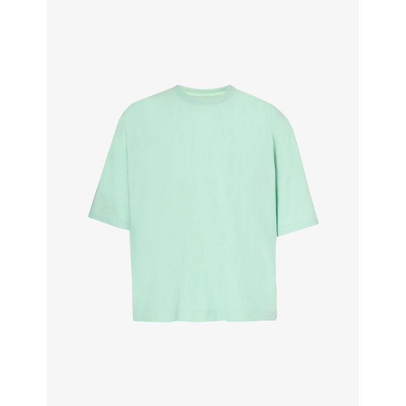 Issey Miyake Homme Plisse  Mens 60-green Hued Crewneck Relaxed-fit Cotton-jersey T-shirt