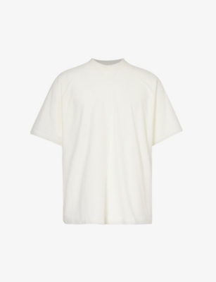 Shop Issey Miyake Homme Plisse  Men's 01-white Basic Release Relaxed-fit Cotton-jersey T-shirt