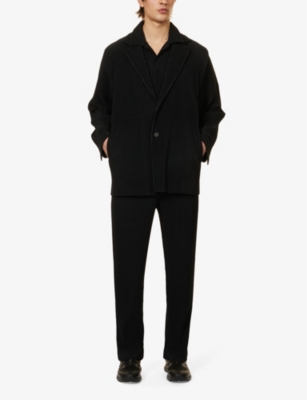 Shop Issey Miyake Homme Plisse  Men's 15-black Basic Pleated Regular-fit Knitted Jacket