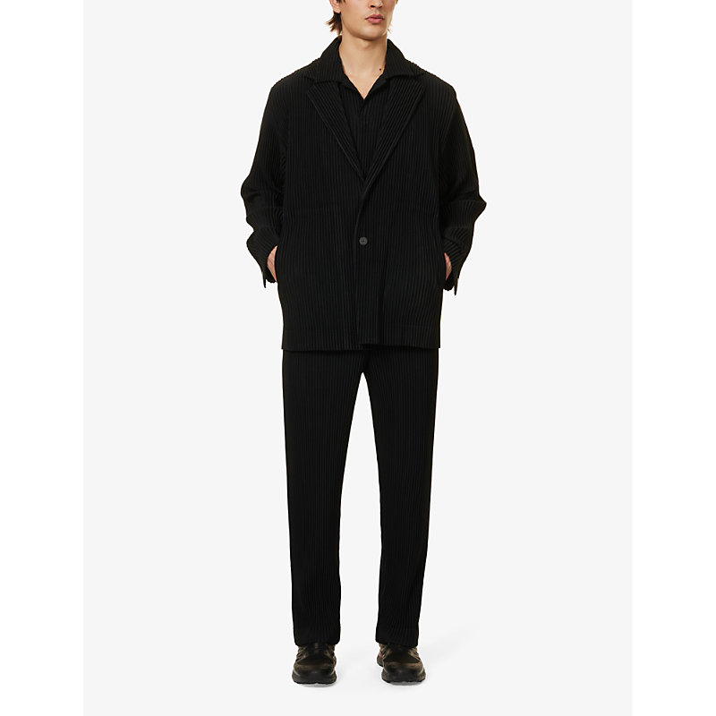 Shop Issey Miyake Basic Pleated Regular-fit Knitted Jacket In 15-black