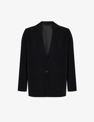 Shop Issey Miyake Homme Plisse  Men's 15-black Basic Pleated Regular-fit Knitted Jacket