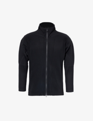 HOMME PLISSE ISSEY MIYAKE: Pleated zip-up knitted cardigan