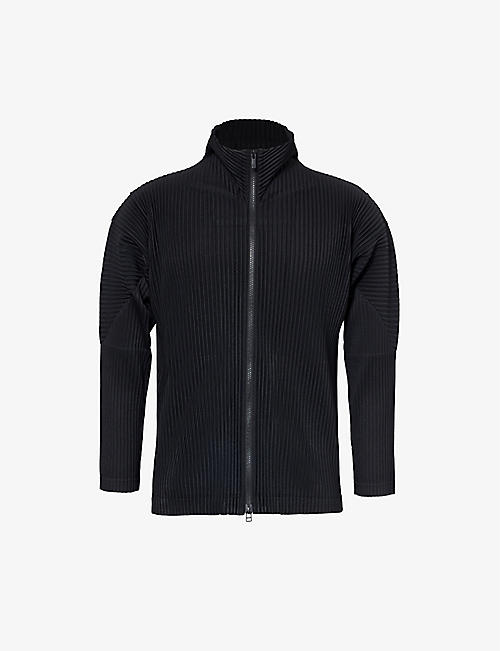 HOMME PLISSE ISSEY MIYAKE: Pleated zip-up knitted cardigan