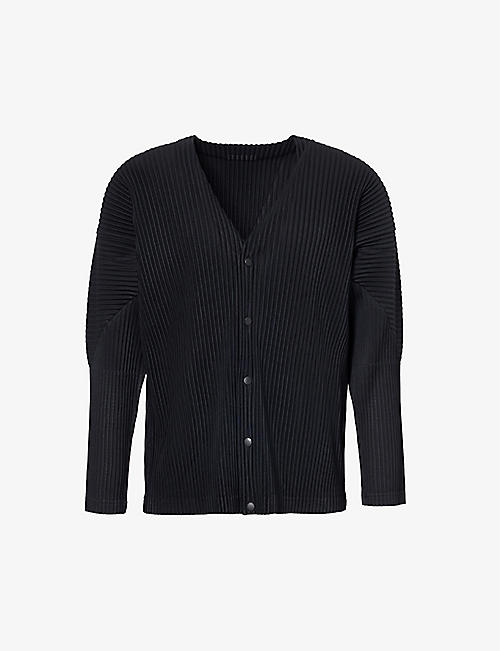 HOMME PLISSE ISSEY MIYAKE: Pleated button-up knitted cardigan