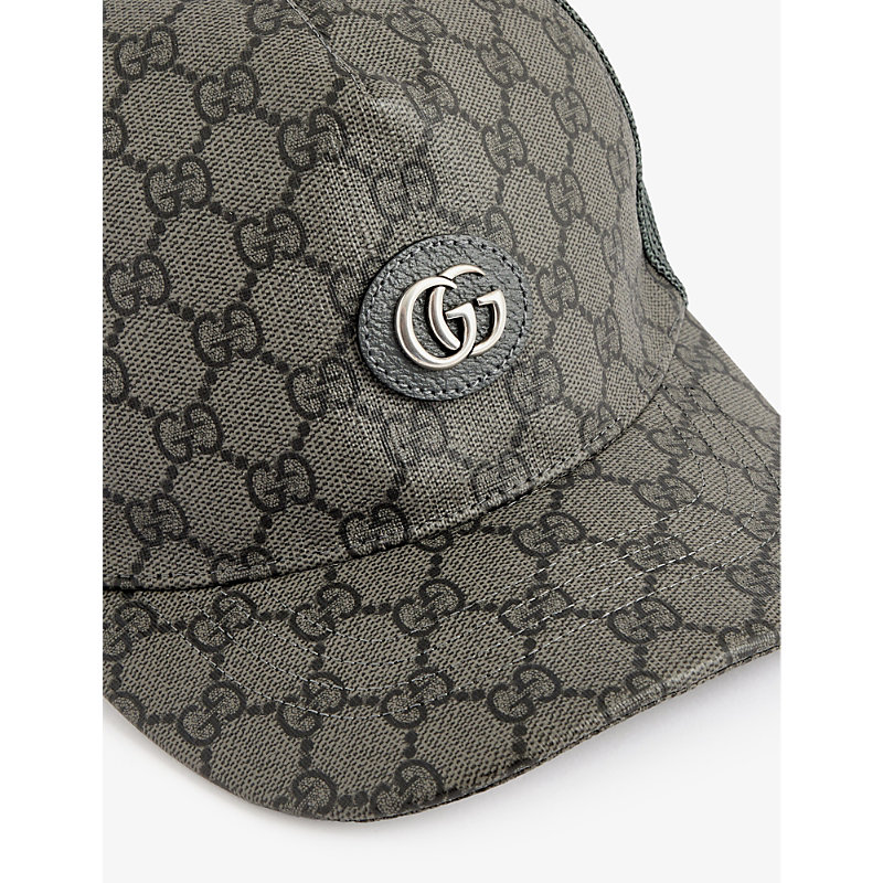 Shop Gucci Women's Grey/black+graphite Monogram-pattern Cotton-blend Baseball Cap