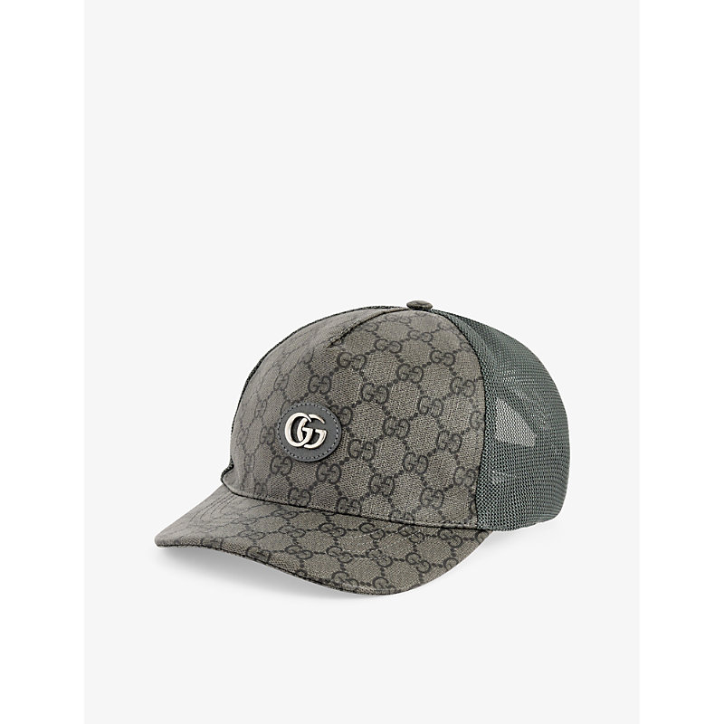 Shop Gucci Women's Grey/black+graphite Monogram-pattern Cotton-blend Baseball Cap
