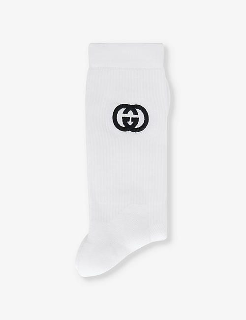 GUCCI: Brand-embroidered crew-length cotton-blend socks