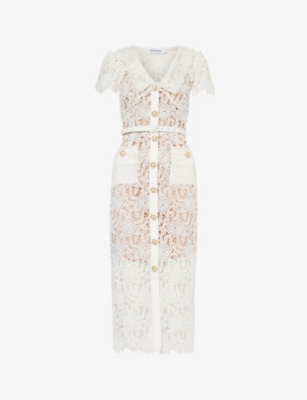 Cream Cord Lace Bow Midi Dress