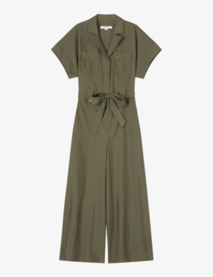 Lk Bennett Isla Tie Waist Wide Leg Utility Jumpsuit In Gre-khaki