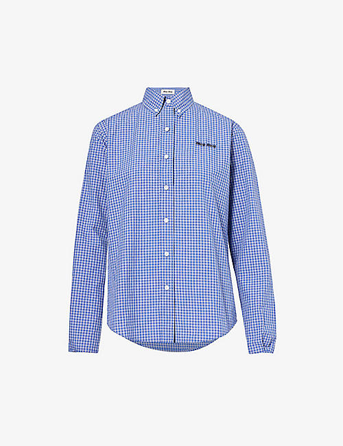 MIU MIU: Check curved-hem regular-fit cotton shirt