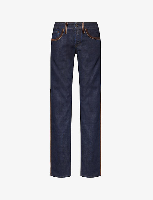 MIU MIU: Contrast-trim brand-embroidered mid-rise straight-leg jeans