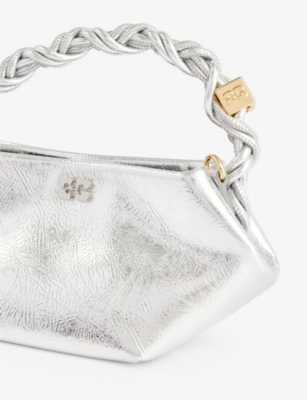 Shop Ganni Silver Bou Mini Leather-blend Top-handle Bag