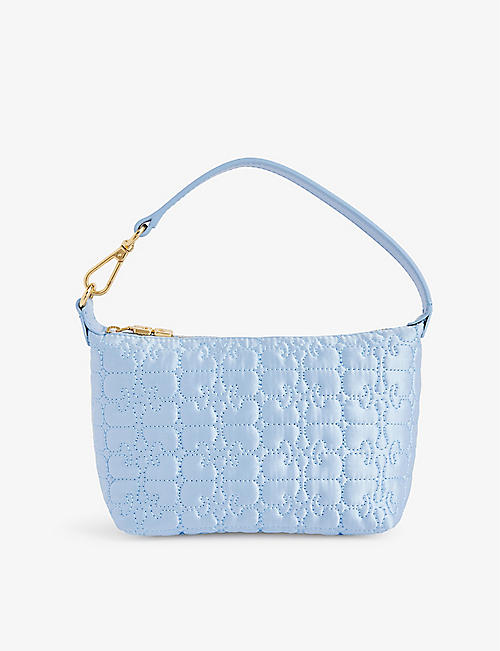 GANNI: Butterfly brand-embroidered recycled-polyester top-handle bag