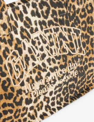 Ganni Womens Leopard Easy Shopper Large Recycled-cotton Tote Bag In Leopard