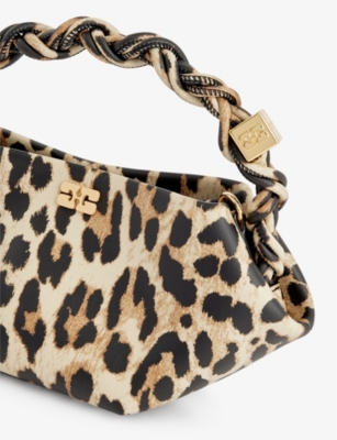Shop Ganni Leopard Bou Mini Leopard-print Recycled-leather Top-handle Bag