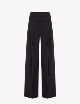 BOTTEGA VENETA: Pleated wide-leg high-rise cotton-blend trousers