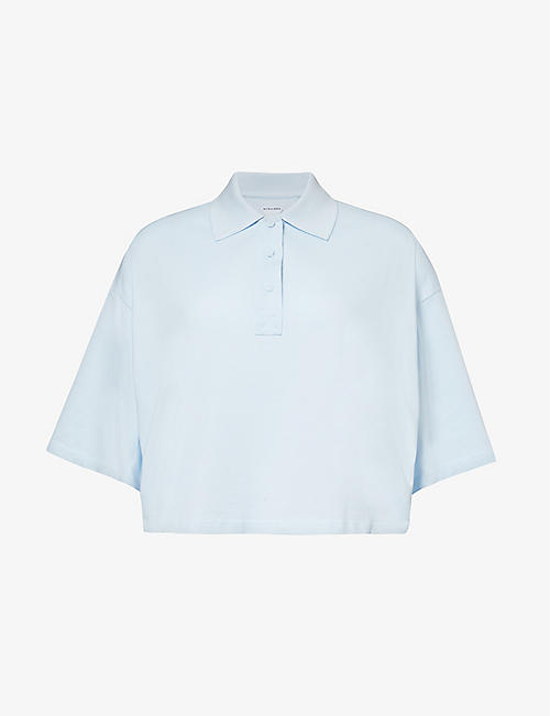 BOTTEGA VENETA: Exaggerated-sleeve cropped cotton-piqué polo shirt