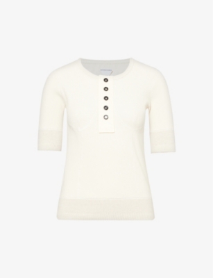 BOTTEGA VENETA: Henley-button cropped-sleeve stretch-cotton jersey T-shirt