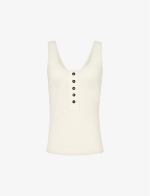 Shop Bottega Veneta Women's Sea Salt Scoop-neck Sleeveless Stretch-cotton Top