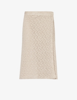 Bottega Veneta Womens Bone Cloud Wrap-around Regular-fit Knitted Midi Skirt