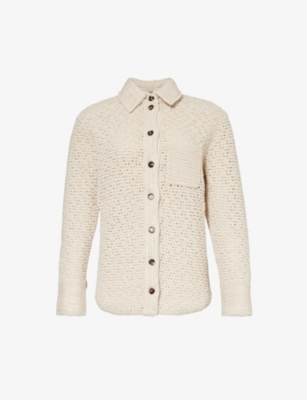 Shop Bottega Veneta Womens Bone Cloud Patch-pocket Crocheted Cotton Shirt
