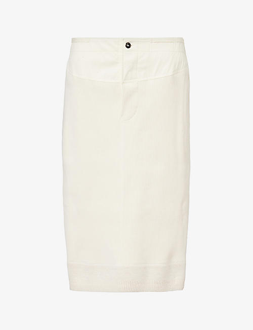 BOTTEGA VENETA: Contrast-panel high-rise stretch-cotton midi skirt