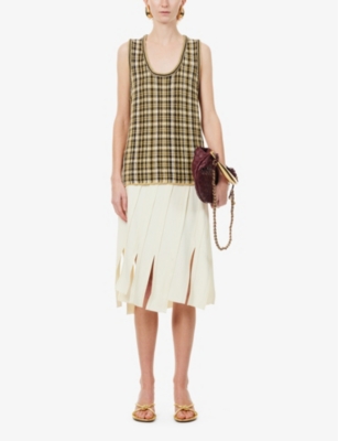 Shop Bottega Veneta Women's Pastry Diagonal-design Mid-rise Stretch-woven Midi Skirt