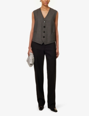 Shop Bottega Veneta Women's Fondant Black Straight-leg High-rise Woven Trousers