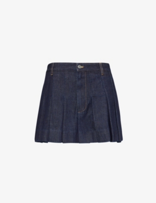 Bottega Veneta Crinkled-finish Pleated Skirt In Indigo