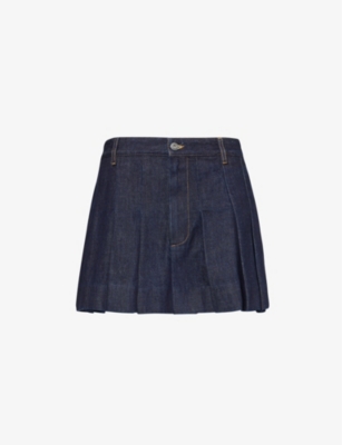 Shop Bottega Veneta Womens Indigo Pleated Denim Mini Skirt