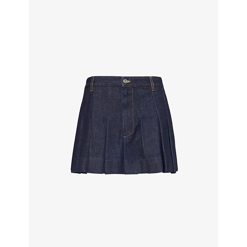 Shop Bottega Veneta Women's Indigo Pleated Denim Mini Skirt