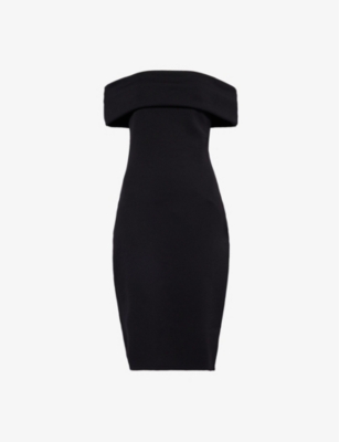 Shop Bottega Veneta Off-shoulder Stretch-woven Midi Dress In Black