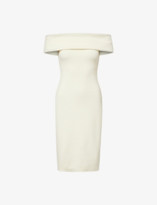 Shop Bottega Veneta Women's Pastry Off-shoulder Stretch-woven Midi Dress