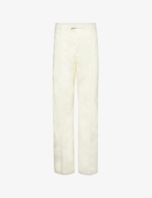 BOTTEGA VENETA: Perforated-trim straight-leg high-rise linen trousers