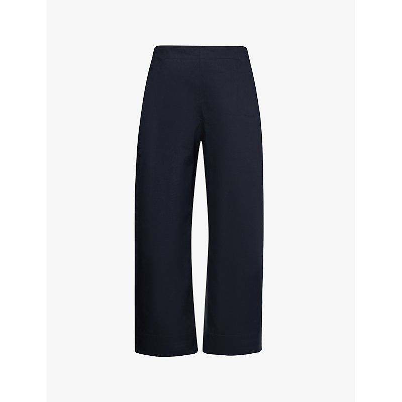 Shop Bottega Veneta Women's Midnight Blue Wide-leg High-rise Cotton-twill Sailor Trousers