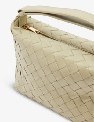 Shop Bottega Veneta Womens Travertine-gold Intrecciato-woven Leather Top-handle Bag