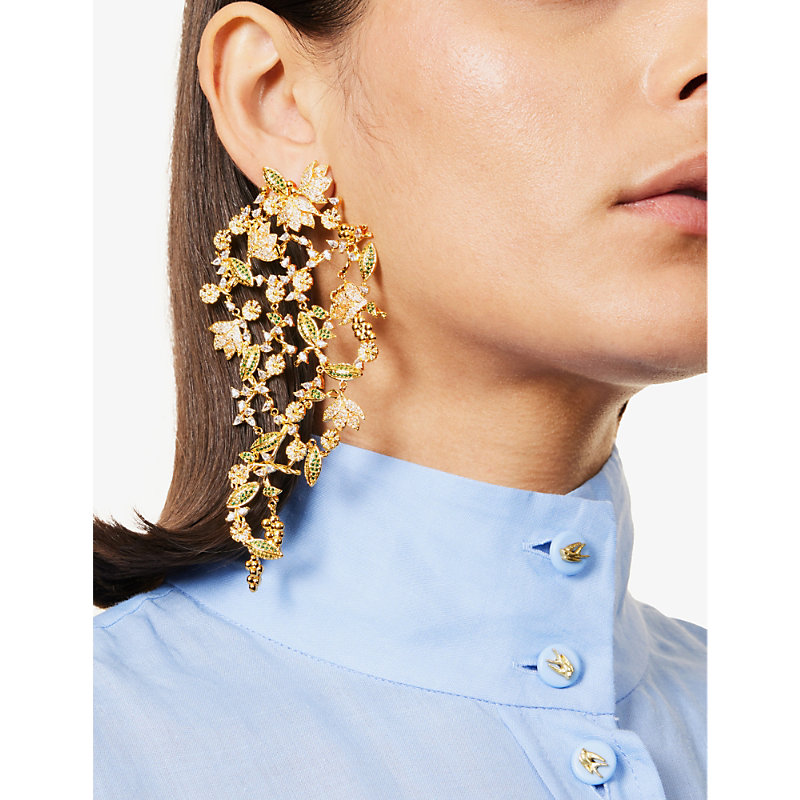 Shop Zimmermann Women's Gold Green Bloom Crystal-embellished 12ct Yellow Gold Plated-brass Earrings