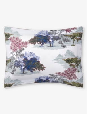 Shop Yves Delorme Multicoloured Parc Floral-print Organic-cotton Oxford Pillowcase 50cm X 90cm