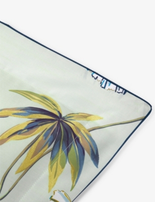 Shop Yves Delorme Multicoloured Tropical Floral-print Organic-cotton Oxford Pillowcase 50cm X 90cm