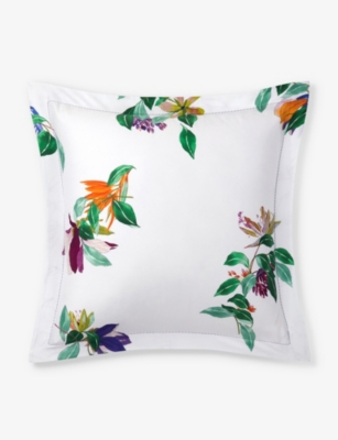 Shop Yves Delorme Multicoloured Parfum Floral-print Organic-cotton Oxford Pillowcase 65cm X 65cm