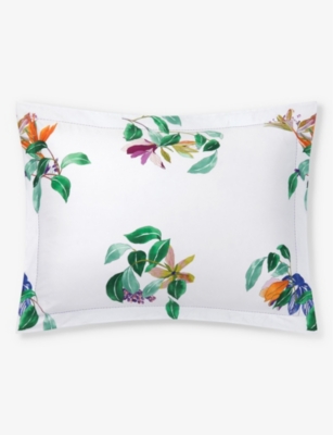Shop Yves Delorme Multicoloured Parfum Floral-print Organic-cotton Oxford Pillowcase 50cm X 90cm