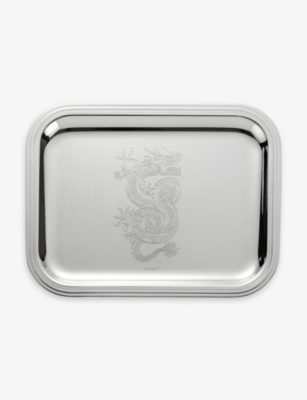 CHRISTOFLE: 2024 Chinese New Year dragon-engraved silver-plated metal-alloy tray 20cm x 26cm