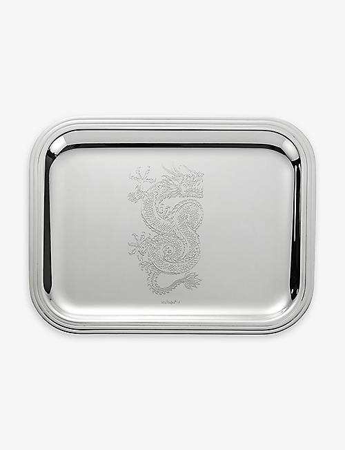 CHRISTOFLE: 2024 Chinese New Year dragon-engraved silver-plated metal-alloy tray 20cm x 26cm