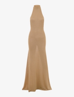 House Of Cb Womens Gold Selia High-neck Stretch-knit Maxi Dress